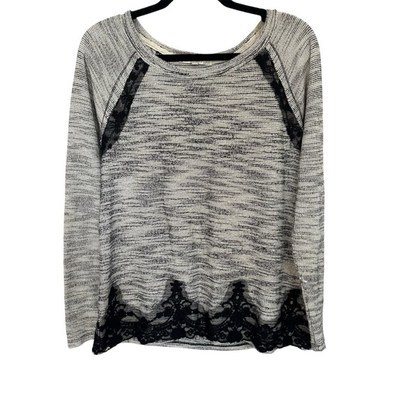 Jolt black and white long sleeve top with lace trim women’s medium - Picture 1 of 6